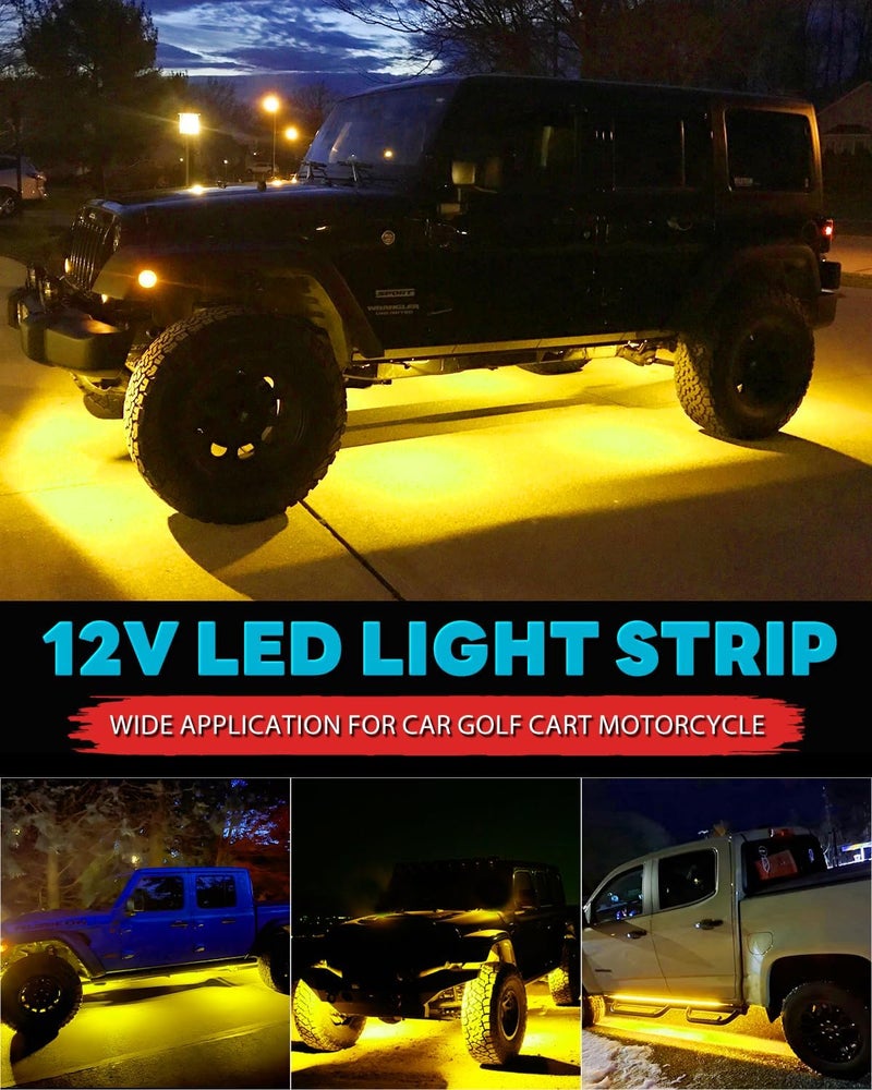 Miisiya 12V Led Light Strip Connectable 24Inch Amber Led Strip Lights for Car Underglow Kit Golf Cart Motorcycle Boat Cabinet Waterproof Led Light Strip,4Pack - Image 5